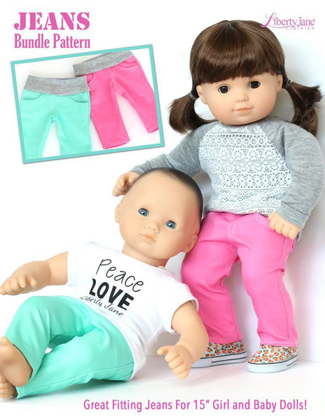 Liberty Jane Jeans Bundle Doll Clothes Pattern 15 inch American