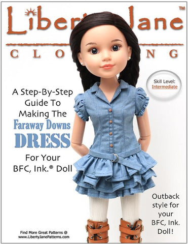 Liberty Jane BFC Ink Faraway Downs Dress Pattern for BFC, Ink. Dolls Pixie Faire