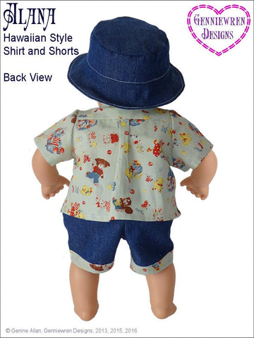 Genniewren Bitty Baby/Twin Alana - Hawaiian-Style Shirt, Shorts and Hat 15" Baby Doll Clothes Pixie Faire