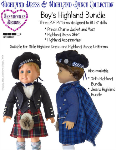Genniewren 18 Inch Modern Boy's Highland Bundle 18" Doll Clothes Pattern Pixie Faire