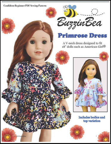 BuzzinBea 18 Inch Modern Primrose Dress 18" Doll Clothes Pattern Pixie Faire