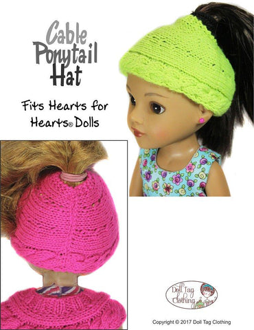 Doll Tag Clothing WellieWishers Cable Ponytail Hat Knitting Pattern for 13 to 14.5 Inch Dolls Pixie Faire