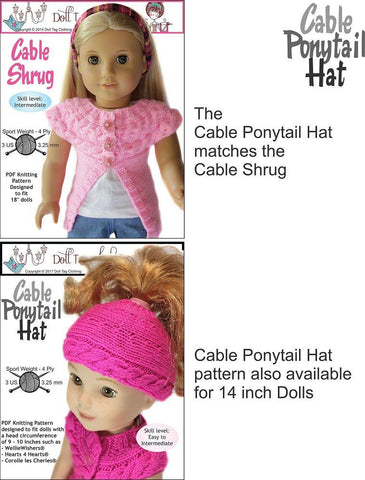 Doll Tag Clothing Knitting Cable Ponytail Hat 18" Doll Knitting Pattern Pixie Faire