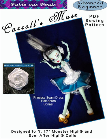 Fable-ous Finds Monster High Carroll's Muse Dress, Apron, and Bonnet Pattern for 17" Monster High Dolls Pixie Faire