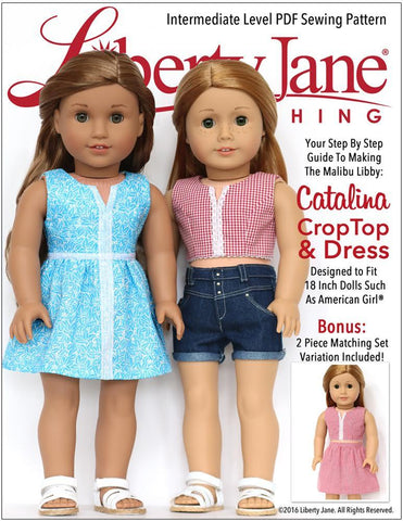 Liberty Jane 18 Inch Modern Catalina Crop Top and Dress 18” Doll Clothes Pattern Pixie Faire