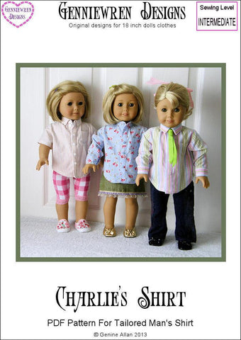 Genniewren 18 Inch Modern Charlie's Shirt 18" Doll Clothes Pattern Pixie Faire