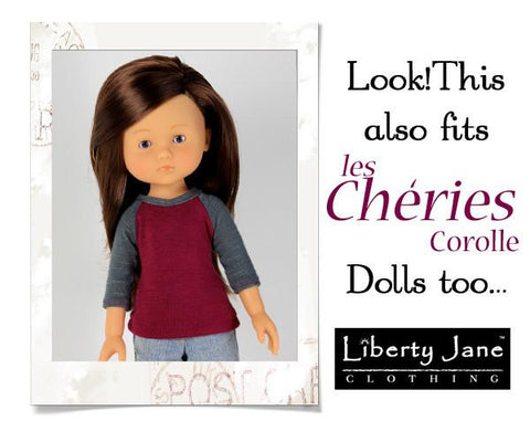 Liberty Jane H4H/Les Cheries Baseball Tee 13 - 14 Inch Doll Clothes Pattern Pixie Faire