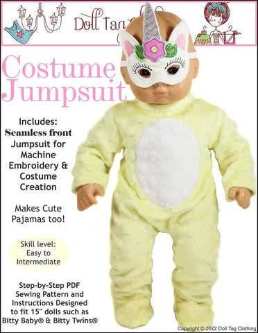 Doll Tag Clothing Bitty Baby/Twin Costume Jumpsuit Pattern for 15" Baby Dolls such as Bitty Baby Pixie Faire