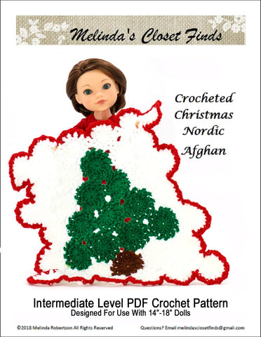 Melinda's Closet Finds Quilt Crocheted Christmas Nordic Afghan 18" Doll Crochet Pattern Pixie Faire