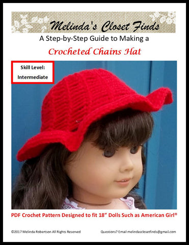 Melinda's Closet Finds Crochet Crocheted Chains Hat 18" Doll Crochet Pattern Pixie Faire