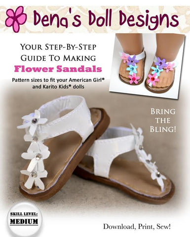 Dena's Doll Designs Shoes Flower Sandals 18" Doll Shoe Pattern Pixie Faire