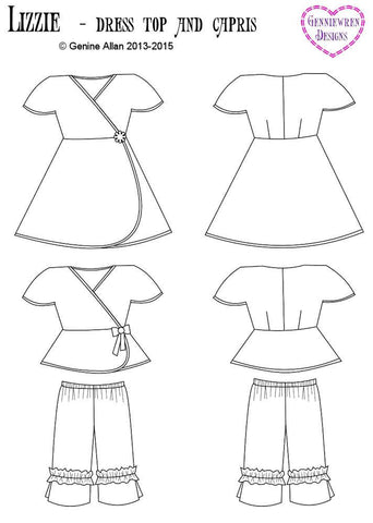 Genniewren Disney Doll Lizzie - Dress, Top and Capri Pants Pattern for Disney My First Toddler Princess Dolls Pixie Faire