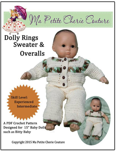 Mon Petite Cherie Couture Bitty Baby/Twin Dolly Rings Sweater and Overalls Crochet Pattern Pixie Faire