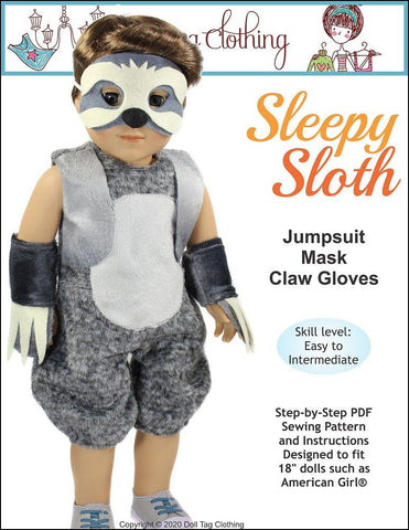 Doll Tag Clothing 18 Inch Modern Sleepy Sloth 18" Doll Clothes Pattern Pixie Faire