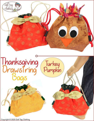 Doll Tag Clothing 18 Inch Modern Thanksgiving Drawstring Bags 18" Doll Accessories Pattern Pixie Faire