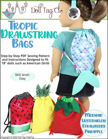 Doll Tag Clothing 18 Inch Modern Tropic Drawstring Bags 18" Doll Accessories Pattern Pixie Faire