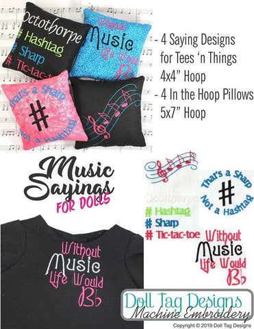 Doll Tag Clothing Machine Embroidery Design Music Sayings Pillows and Tee’s Machine Embroidery Designs Pixie Faire