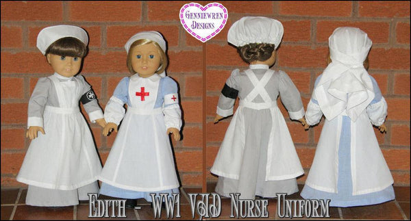 Edith WW1 VAD Nurse Uniform 18 inch Doll Clothes PDF Pattern Download
