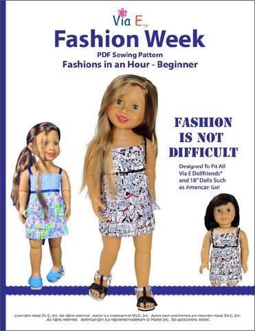 Via E 18 Inch Modern Fashion Week Wrap Dress 18-19" Doll Clothes Pattern Pixie Faire