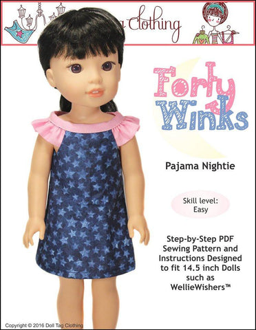 Doll Tag Clothing WellieWishers Forty Winks 14.5" Doll Clothes Pattern Pixie Faire