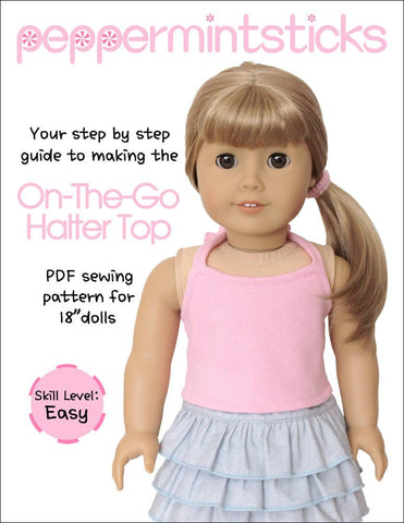 Peppermintsticks 18 Inch Modern On The Go Halter Top 18" Doll Clothes Pattern Pixie Faire