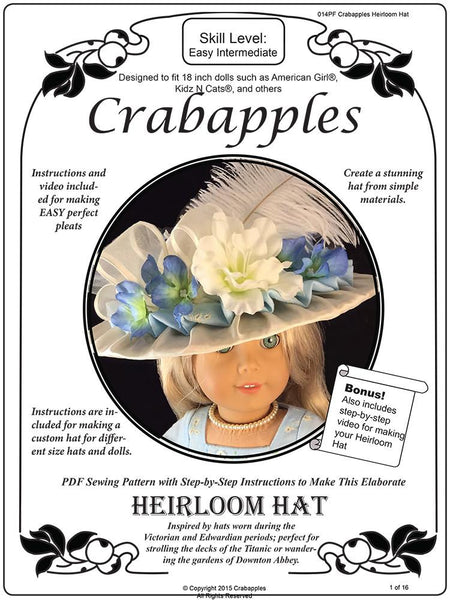 Crabapples Heirloom Hat Pattern 18 inch dolls such as American Girl®