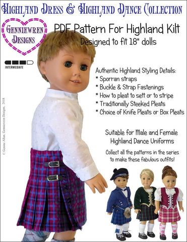 Genniewren 18 Inch Modern Highland Kilt 18" Doll Clothes Pattern Pixie Faire