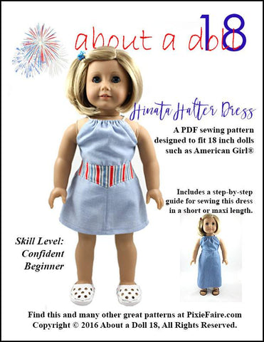 About A Doll 18 18 Inch Modern Hinata Halter Dress 18" Doll Clothes Pattern Pixie Faire