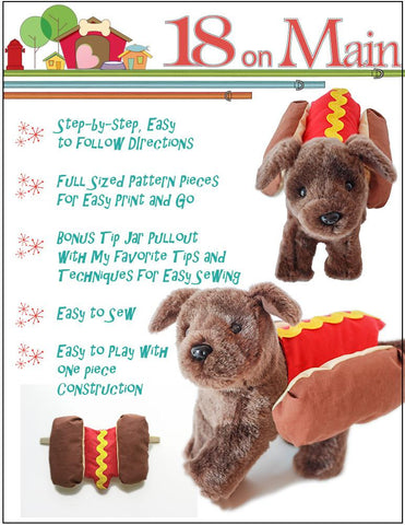 18 On Main 18 Inch Modern Hot Dog! Pet Costume 18" Doll Accessory Pattern Pixie Faire