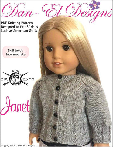 Dan-El Designs Knitting Janet 18" Doll Knitting Pattern Pixie Faire