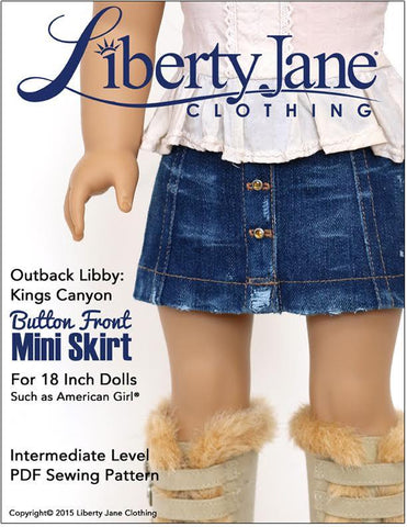 Liberty Jane 18 Inch Modern Button Front Mini Skirt 18" Doll Clothes pattern Pixie Faire