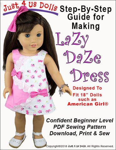 Just 4 Us Dolls 18 Inch Modern Lazy Daze Dress 18" Doll Clothes Pattern Pixie Faire