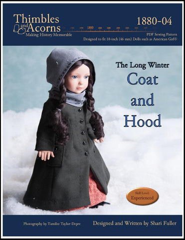 Thimbles and Acorns 18 Inch Historical The Long Winter Coat and Hood 18" Doll Clothes Pattern Pixie Faire