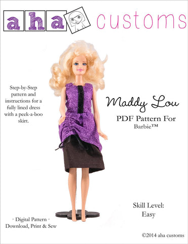 Aha Customs Barbie Maddy Lou Dress Pattern for 11 1/2" Fashion Dolls Pixie Faire