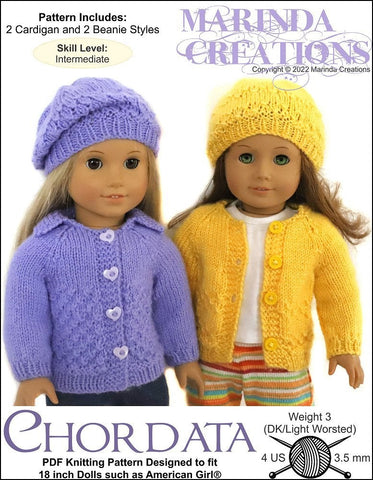 Marinda Creations Knitting Chordata Cardigans & Beanies 18" Doll Clothes Knitting Pattern Pixie Faire