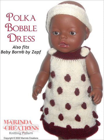 Marinda Creations Knitting Polka Bobble Dress 18" Doll Knitting Pattern Pixie Faire