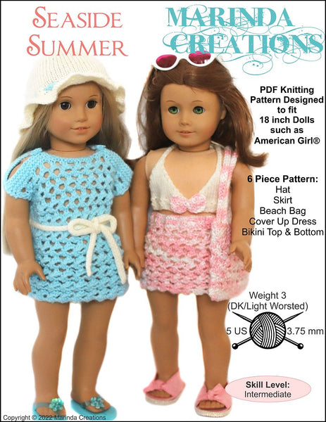 Marinda Creations Seaside Summer Doll Clothes Knitting Pattern 18 Inch Dolls