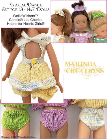 Marinda Creations WellieWishers Lyrical Dance 13-14.5" Doll Clothes Knitting Pattern Pixie Faire