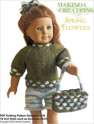Marinda Creations Knitting Spring Flowers 18" Doll Clothes Knitting Pattern Pixie Faire