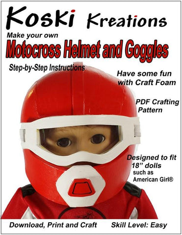 Koski Kreations 18 Inch Modern Motocross Helmet and Goggles 18" Doll Accessory Pattern Pixie Faire
