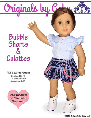 Originals by Gaby 18 Inch Modern Bubble Shorts and Culottes 18" Doll Clothes Pattern Pixie Faire