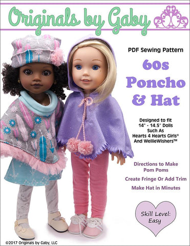 Originals by Gaby WellieWishers 60s Poncho & Hat 14-14.5" Doll Clothes Pattern Pixie Faire