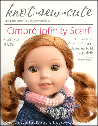 Knot-Sew-Cute WellieWishers Ombré Infinity Scarf Tunisian 14.5" Doll  Clothes Crochet Pattern Pixie Faire