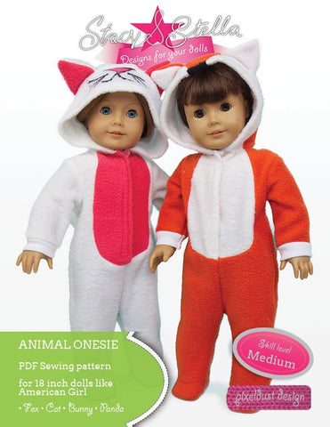 Stacy and Stella 18 Inch Modern Animal Onesie 18" Doll Clothes Pattern Pixie Faire