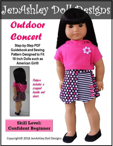 Jen Ashley Doll Designs 18 Inch Modern Outdoor Concert Skort & Cropped Hoodie 18" Doll Clothes Pattern Pixie Faire