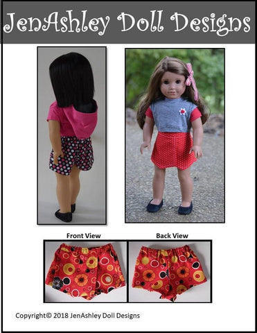 Jen Ashley Doll Designs 18 Inch Modern Outdoor Concert Skort 18" Doll Clothes Pattern Pixie Faire