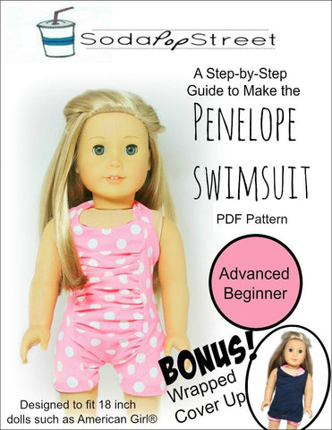 Soda Pop Street 18 Inch Modern Penelope Swimsuit and Wrapped Cover Up 18" Doll Clothes Pixie Faire