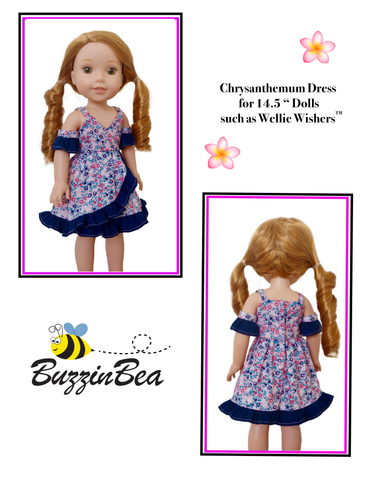BuzzinBea WellieWishers Chrysanthemum Dress 14.5" Doll Clothes Pattern Pixie Faire
