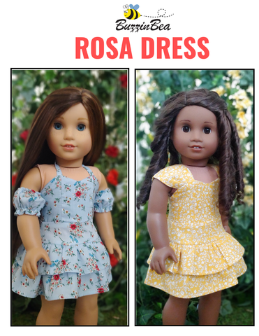 BuzzinBea 18 Inch Modern Rosa Dress 18" Doll Clothes Pattern Pixie Faire