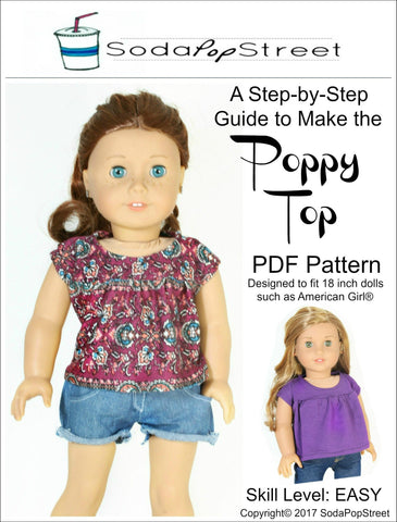 Soda Pop Street 18 Inch Modern Poppy Top 18" Doll Clothes Pattern Pixie Faire